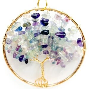 Gold Wire Wrapped Fluorite Tree of Life Suncatcher